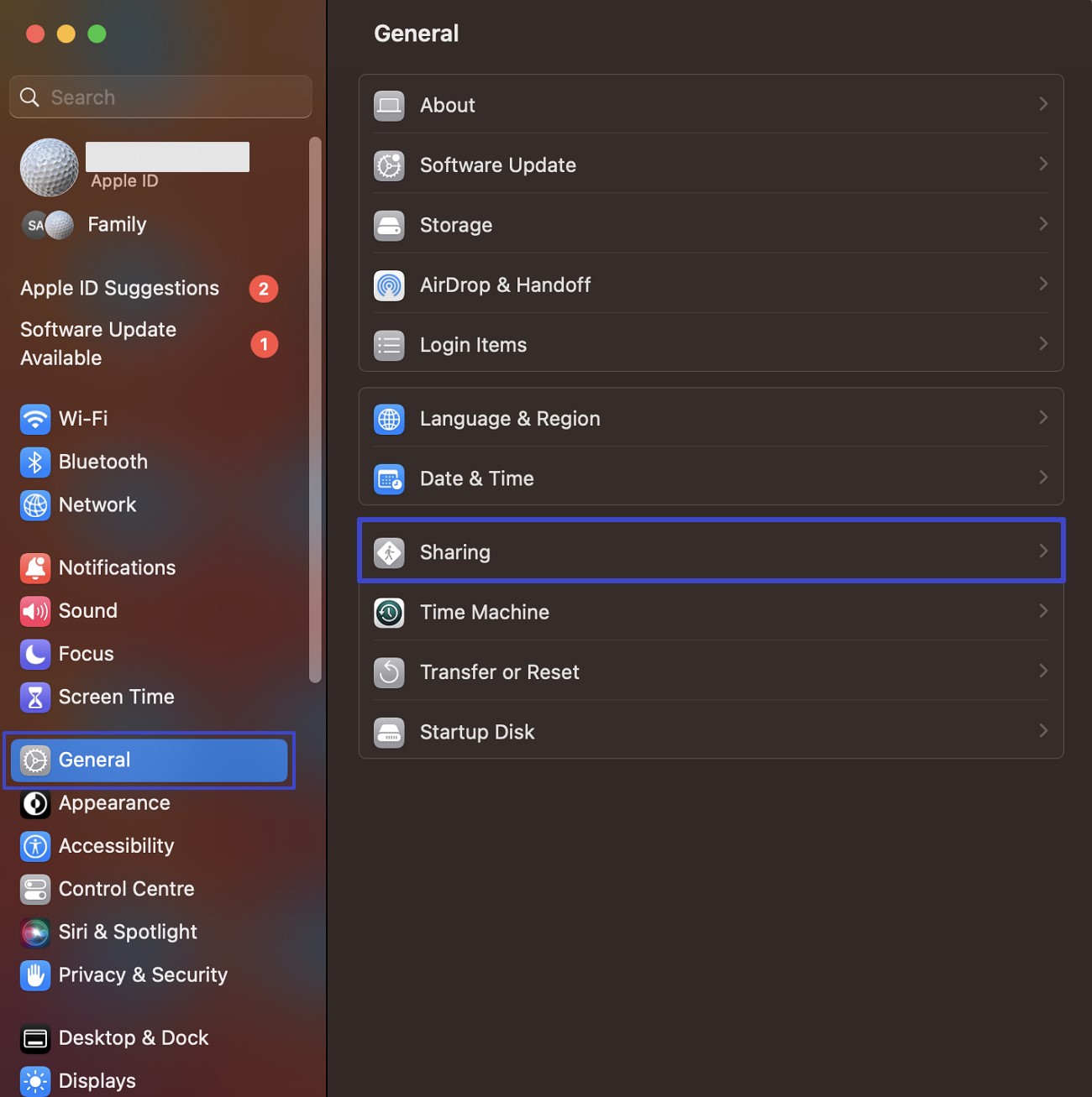 locate and select sharing tab