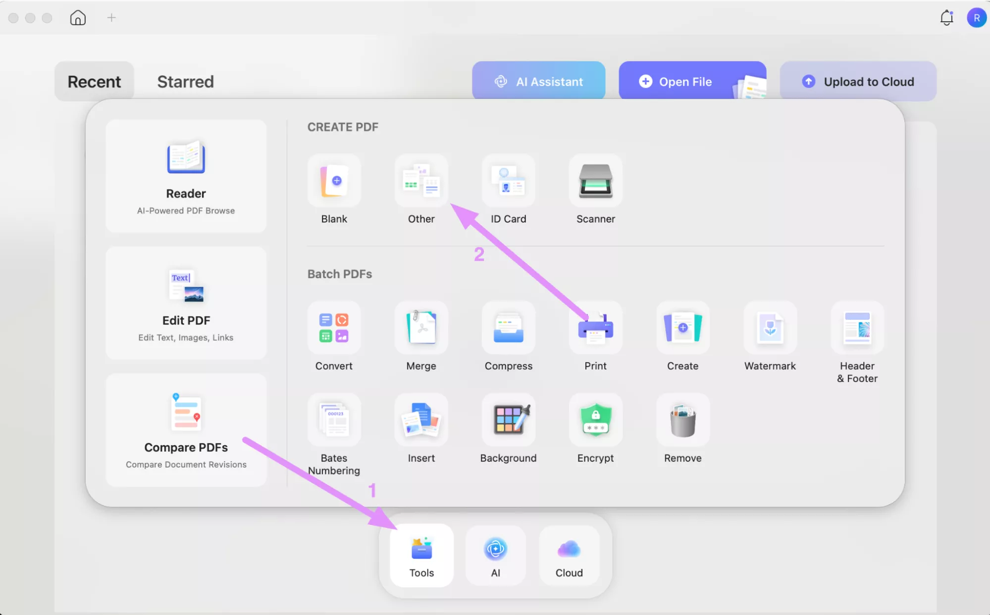 access the pdf creation tool updf mac