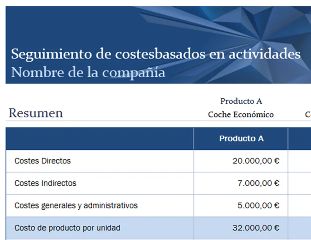Plantilla de Excel para el seguimiento de costos de actividades