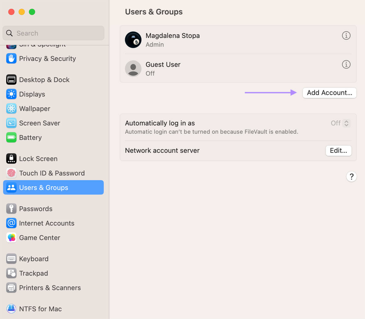  add accounts in users and groups mac