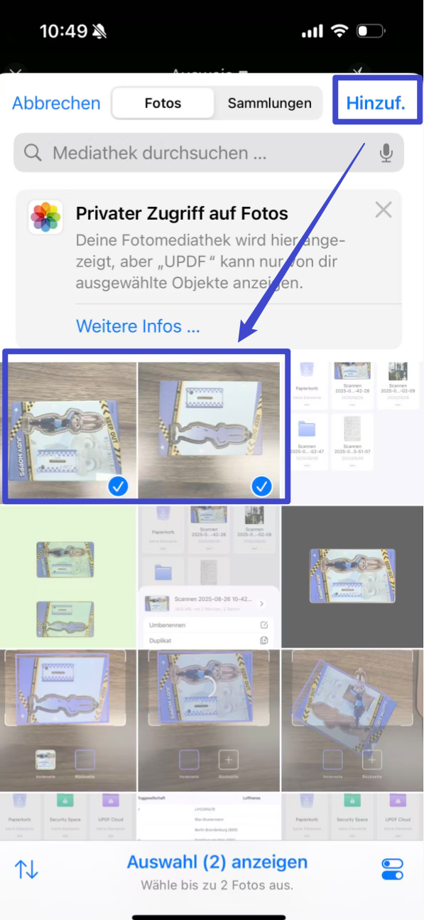 Ausweisfotos hinzufügen