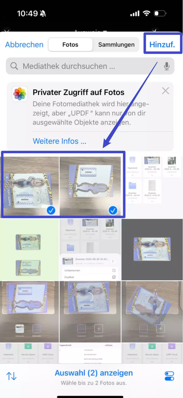 Ausweisfotos hinzufügen