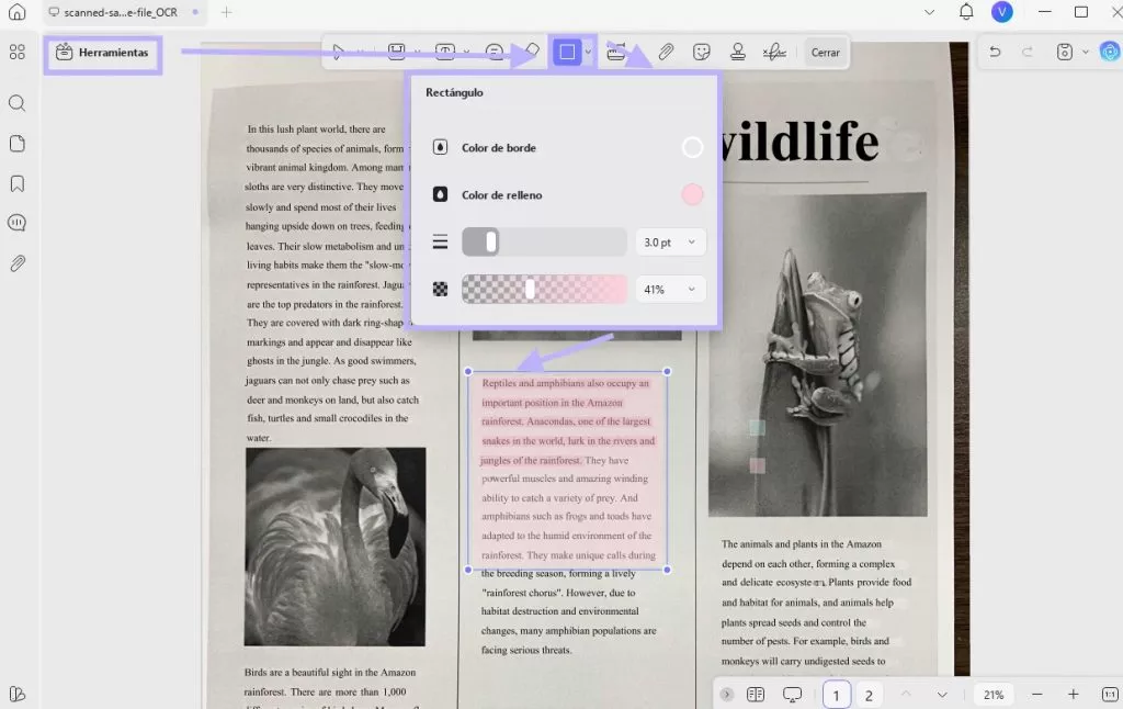 Añadir forma para hacer resaltado por área en PDF con UPDF en Windows
