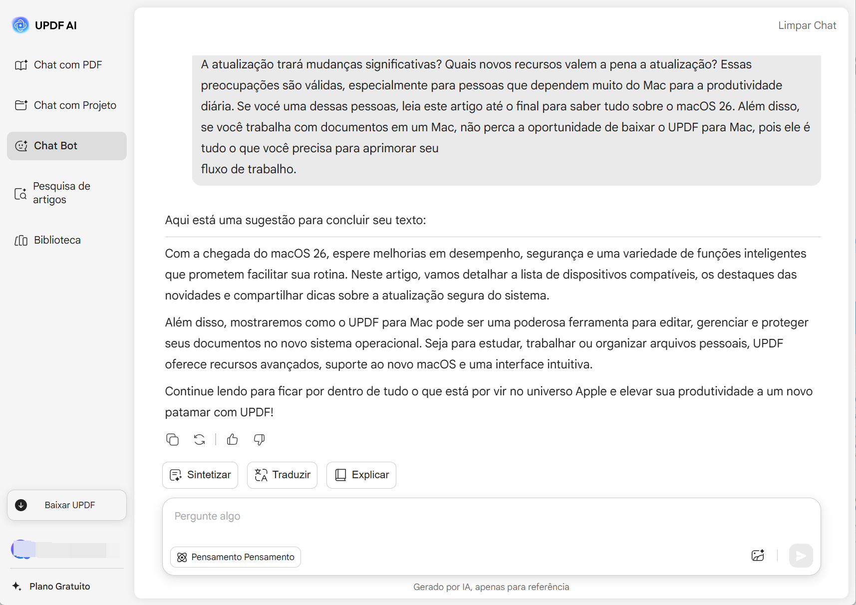 Gerador de conclusões de IA UPDF