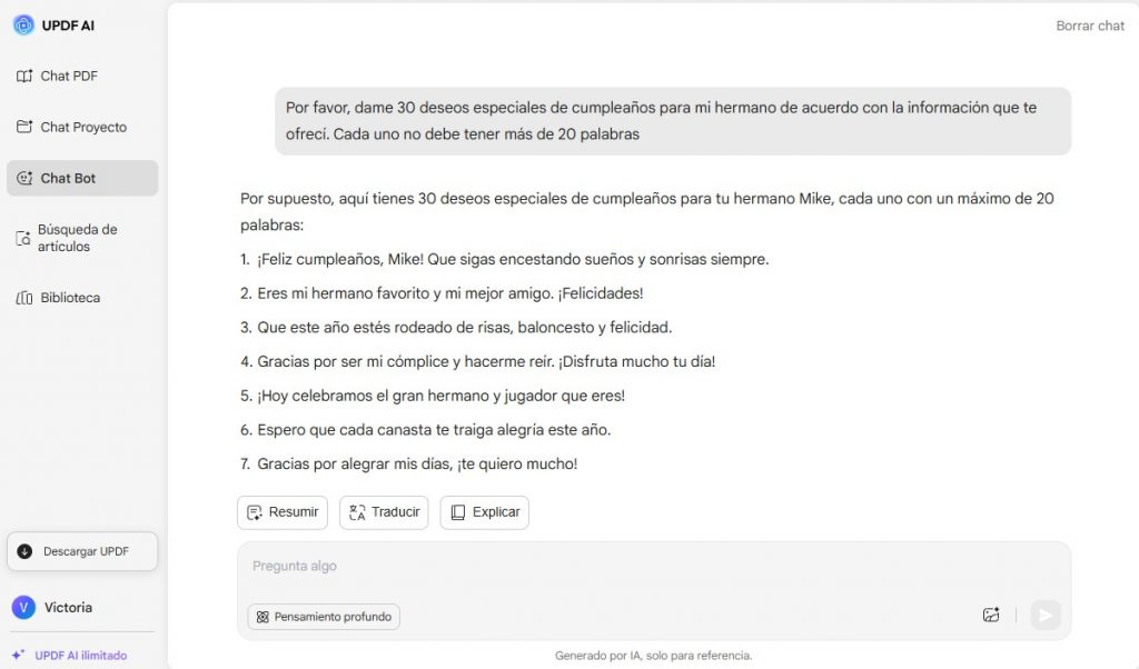 Generar deseos de cumpleaños para hermano.