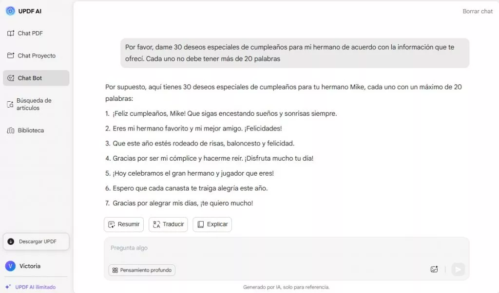 Generar deseos de cumpleaños para hermano.