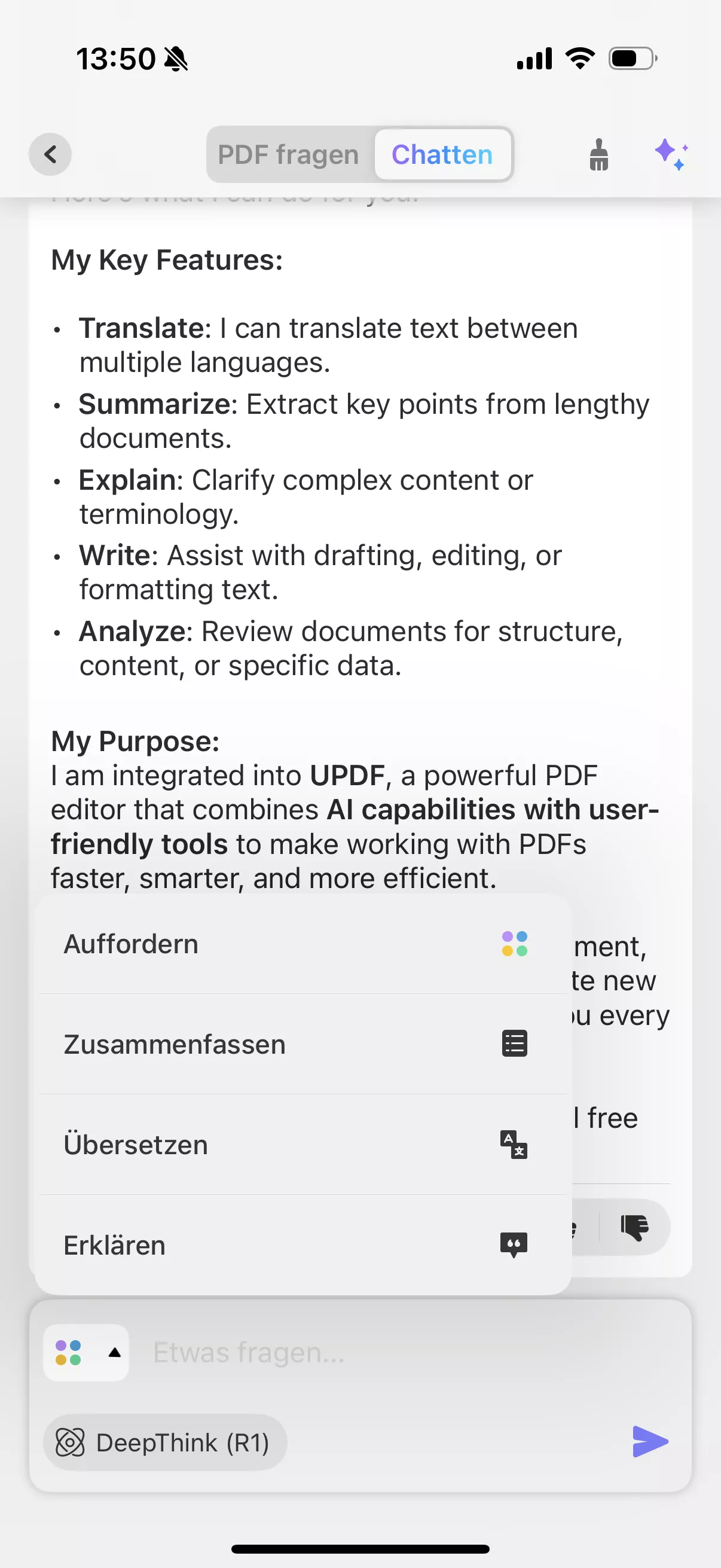Chatten Sie mit PDF auf iOS 26 