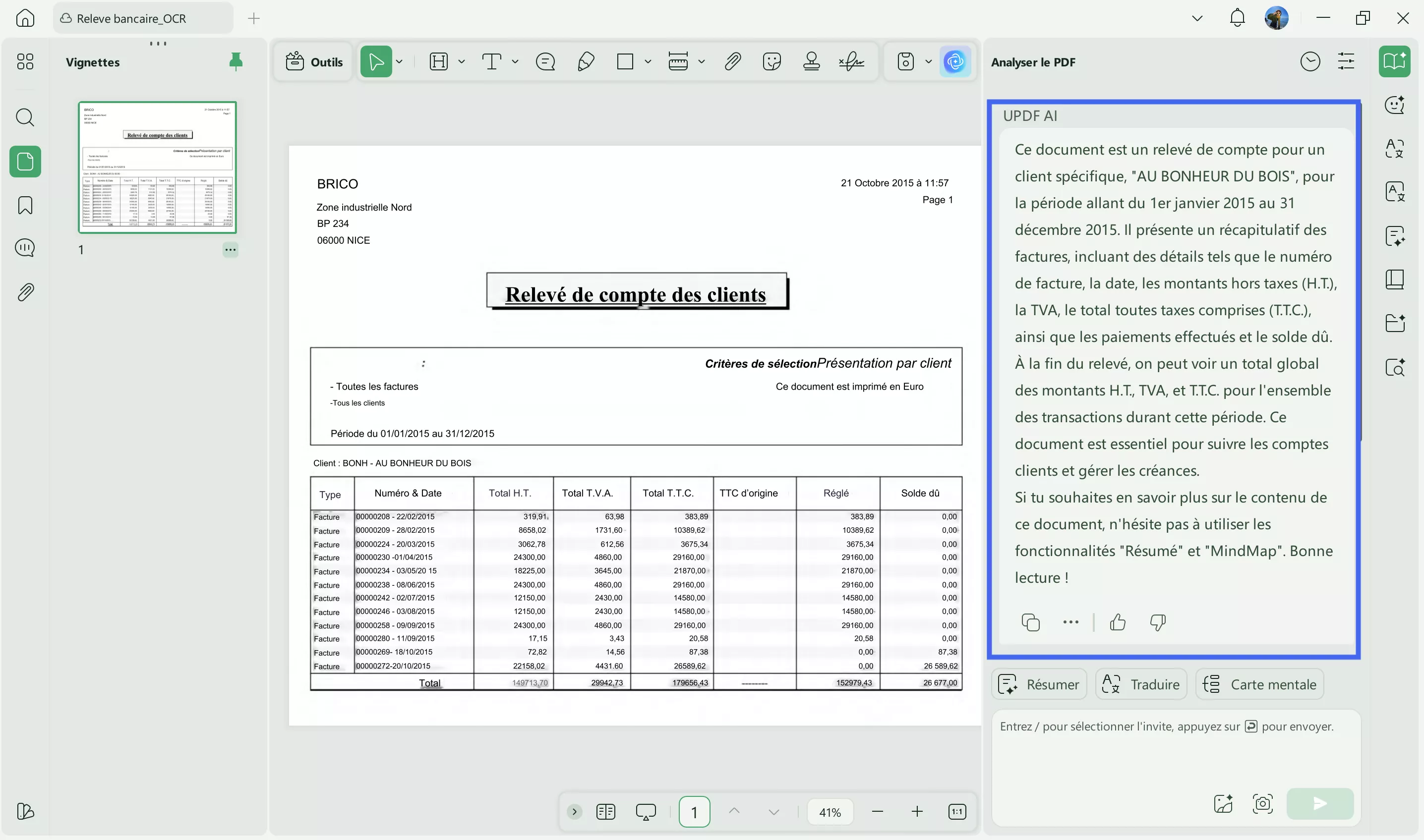 extraire la description du document via l'icône d'envoi