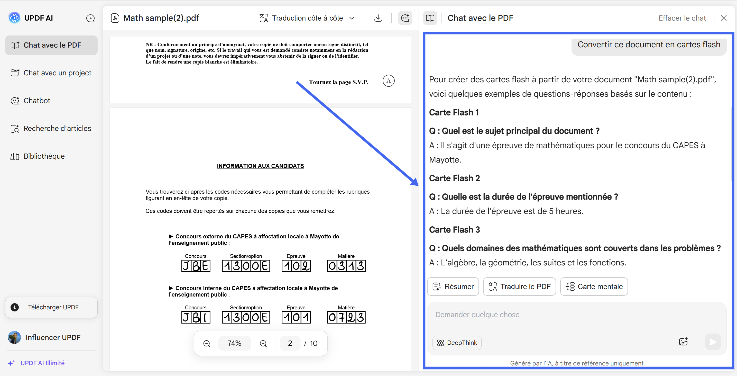 convertir un PDF en carte flash en ligne avec updf ai