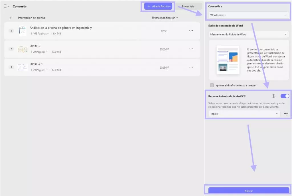 Conversión y OCR por lotes
