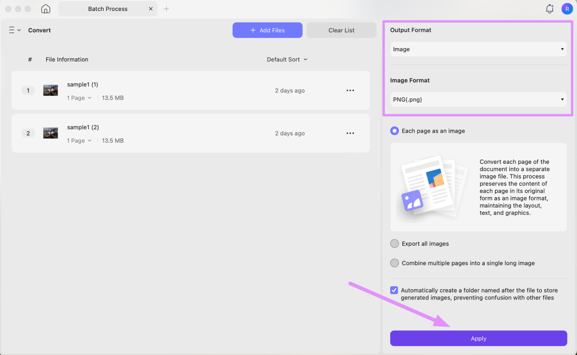 batch convert files on updf mac for rw2 file