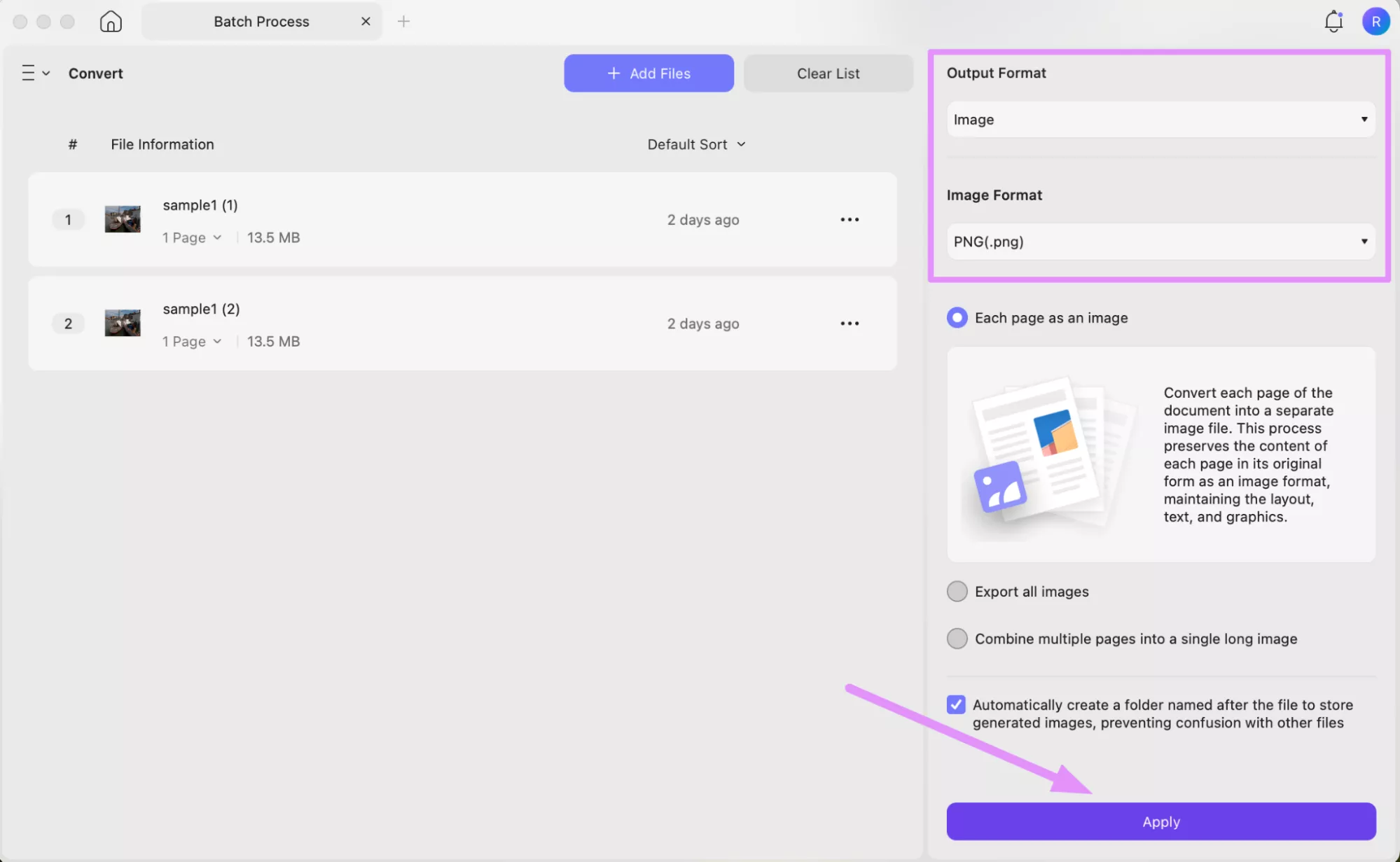 batch convert files on updf mac for rw2 file