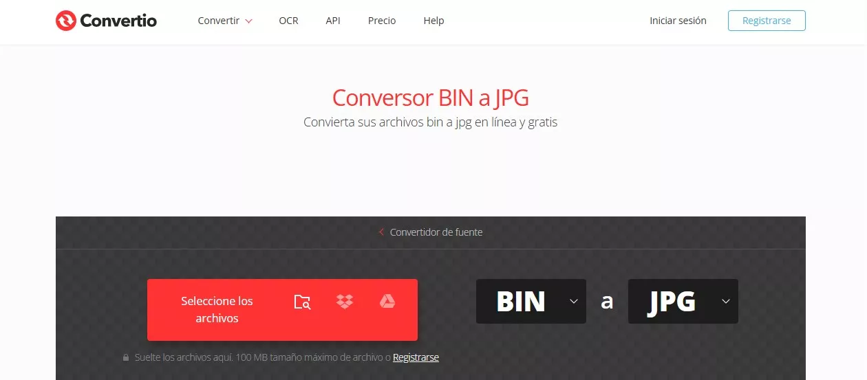 Convertio para convertir BIN a PDF