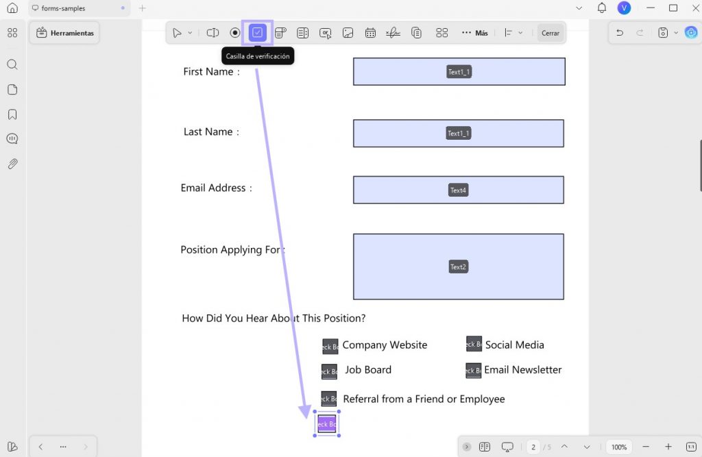 insertar checkbox en pdf