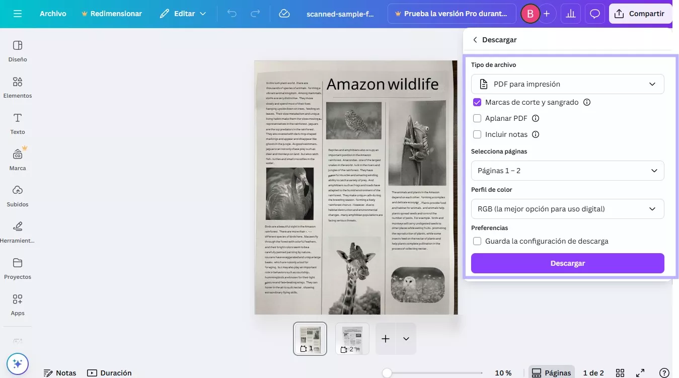Comprobar las marcas de corte y el sangrado en Canva