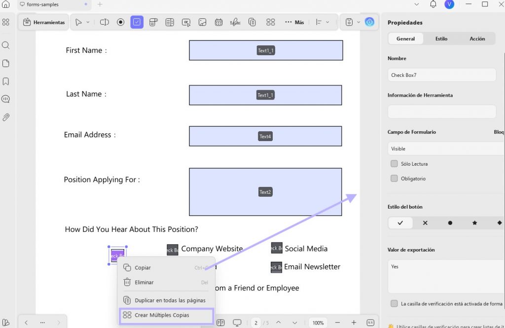 añadir checkbox en pdf