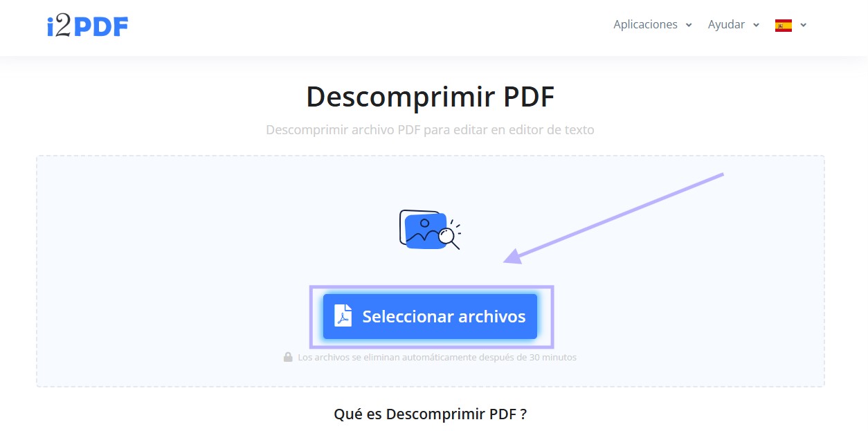 Elige el archivo para descomprimir el PDF con i2pdf