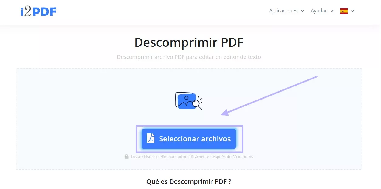 Elige el archivo para descomprimir el PDF con i2pdf