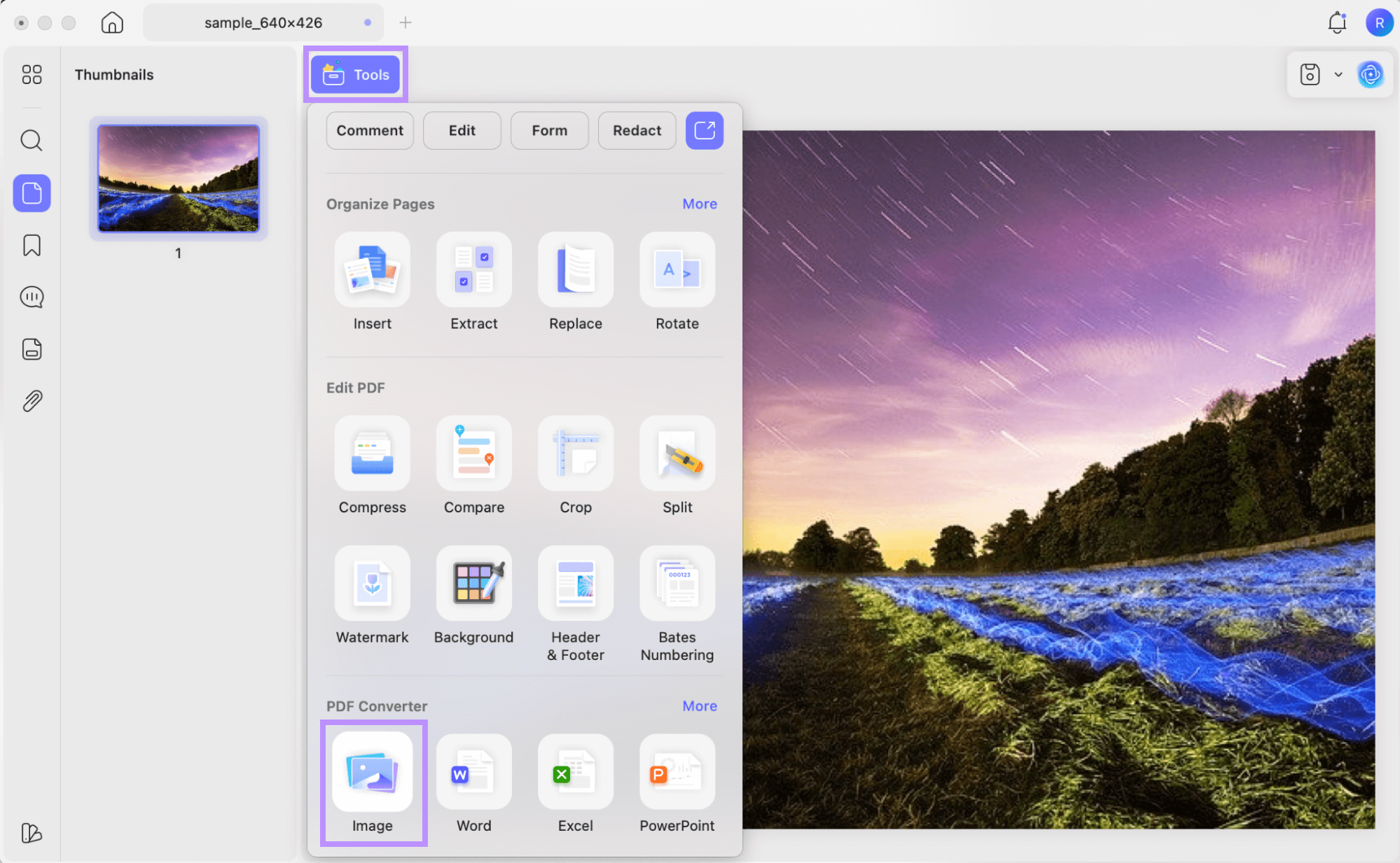 choose image under tools in updf mac