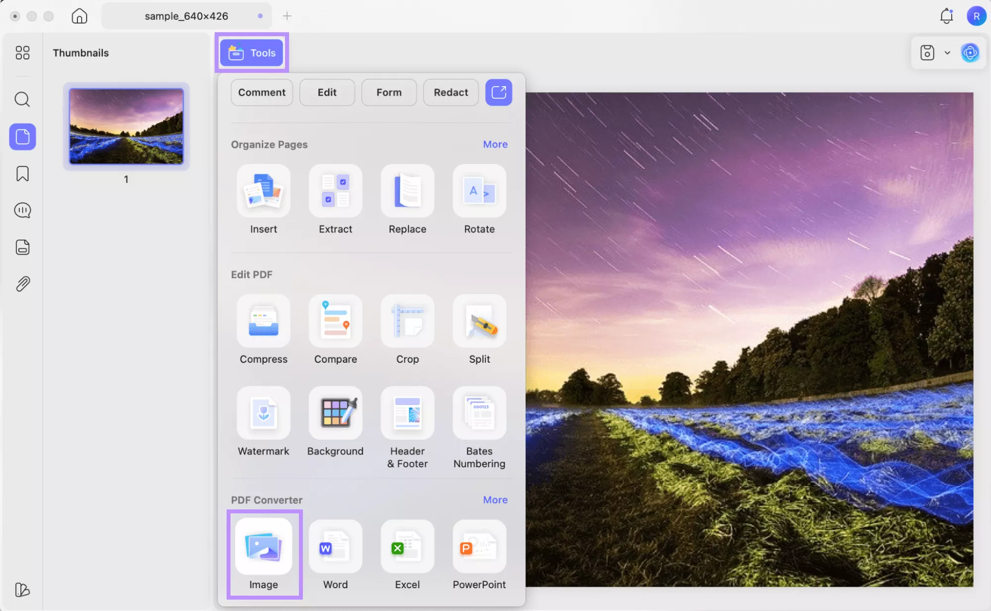 choose image under tools in updf mac