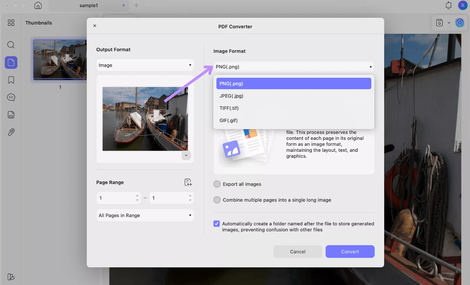 choose jpg or png as the output when converting orf to png or jpg updf mac