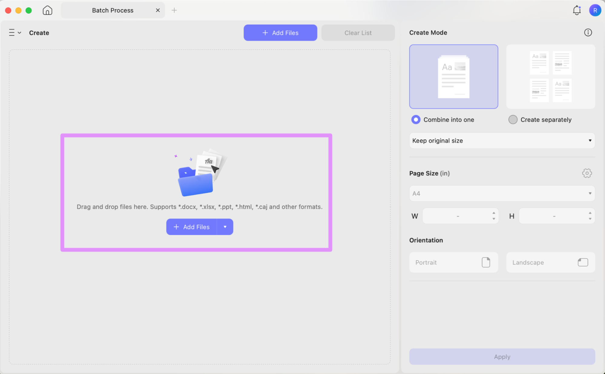click add files to import rw2 updf mac