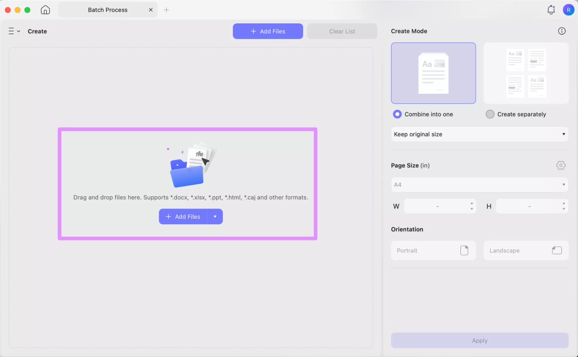 click add files to import rw2 updf mac