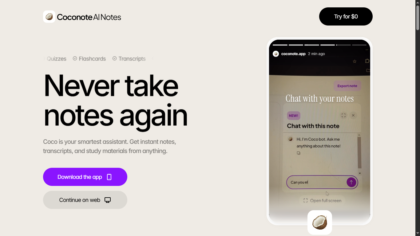 coconote webpage