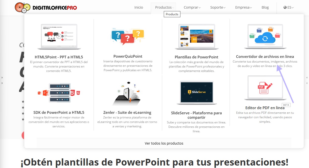 Elija la herramienta de conversión de documentos