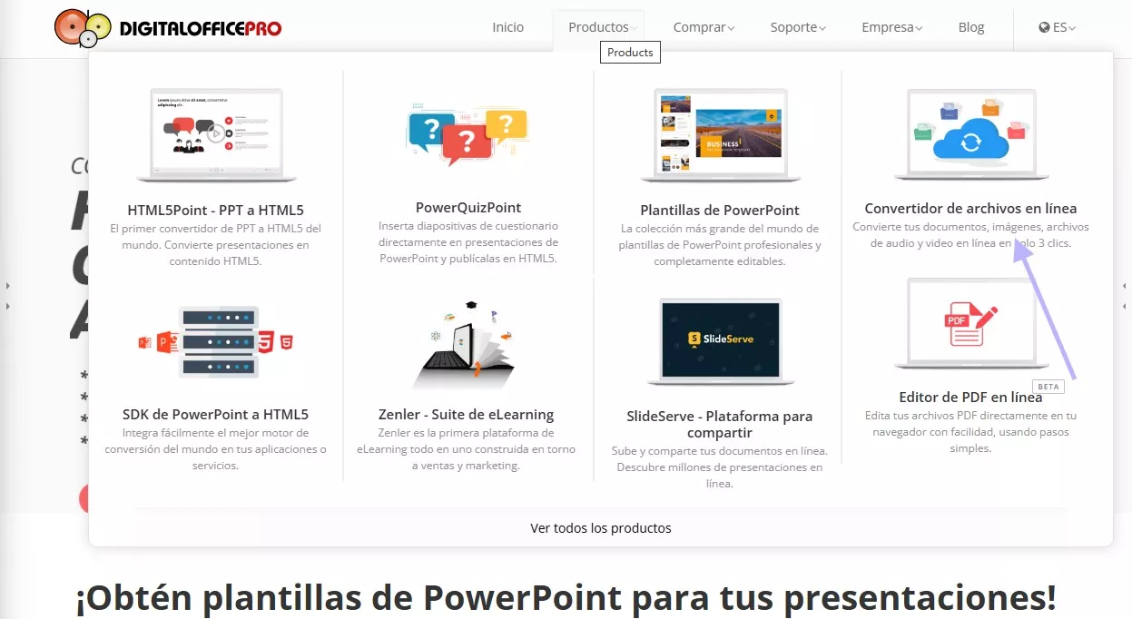 Elija la herramienta de conversión de documentos