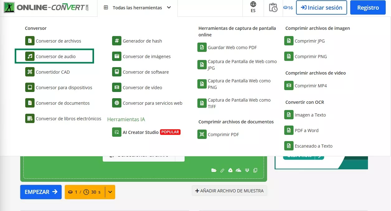 Elija la herramienta de conversión de audio