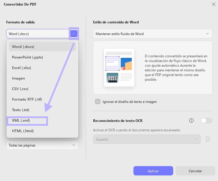 pdf a xml con updf