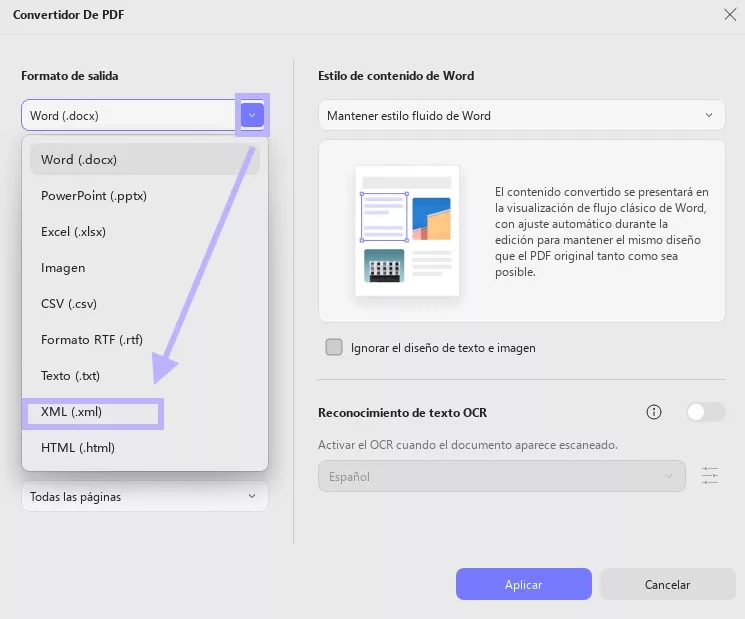 pdf a xml con updf