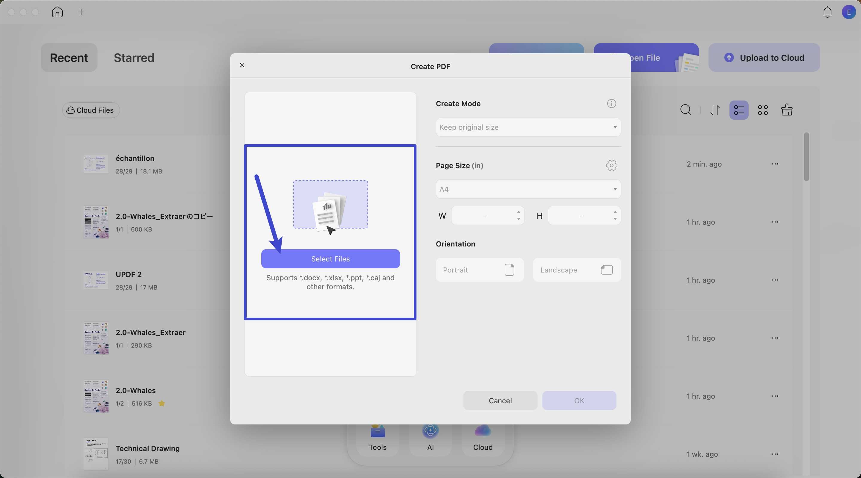 importing files for conversion into pdf