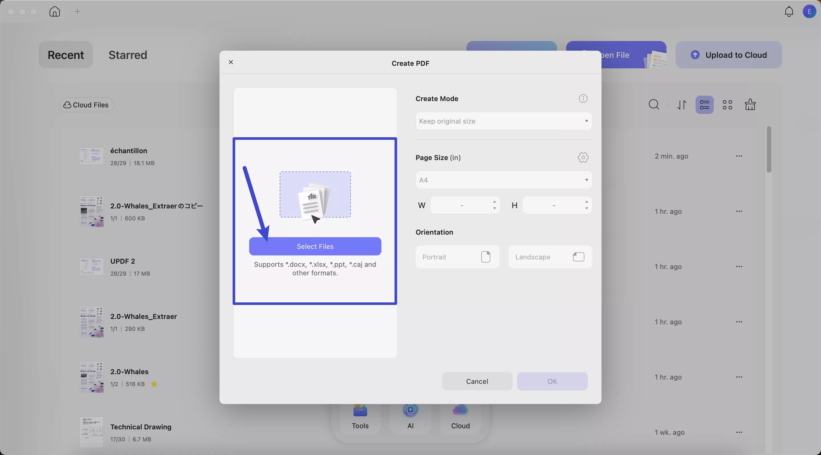 importing files for conversion into pdf