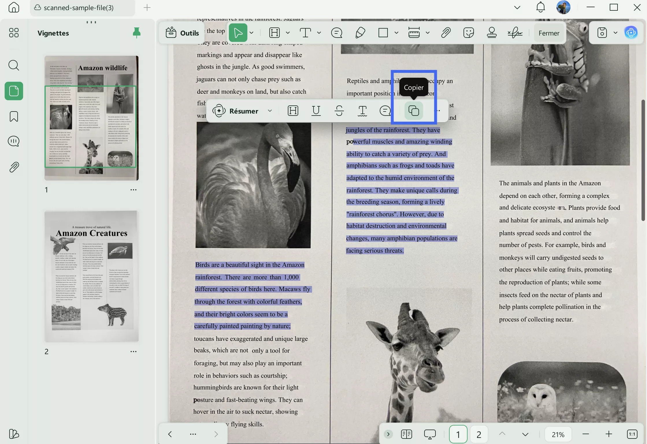 copier le texte d'un PDF OCR en utilisant la barre d'outils dans Updf