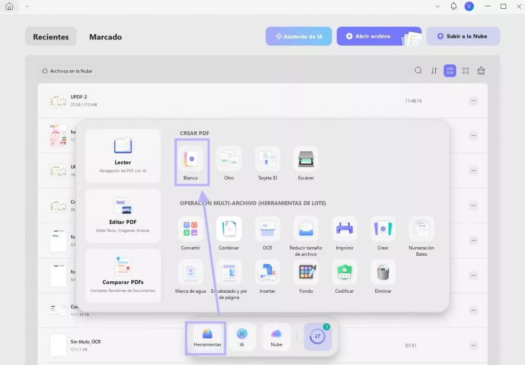 Crea un nuevo PDF en blanco con UPDF en Windows
