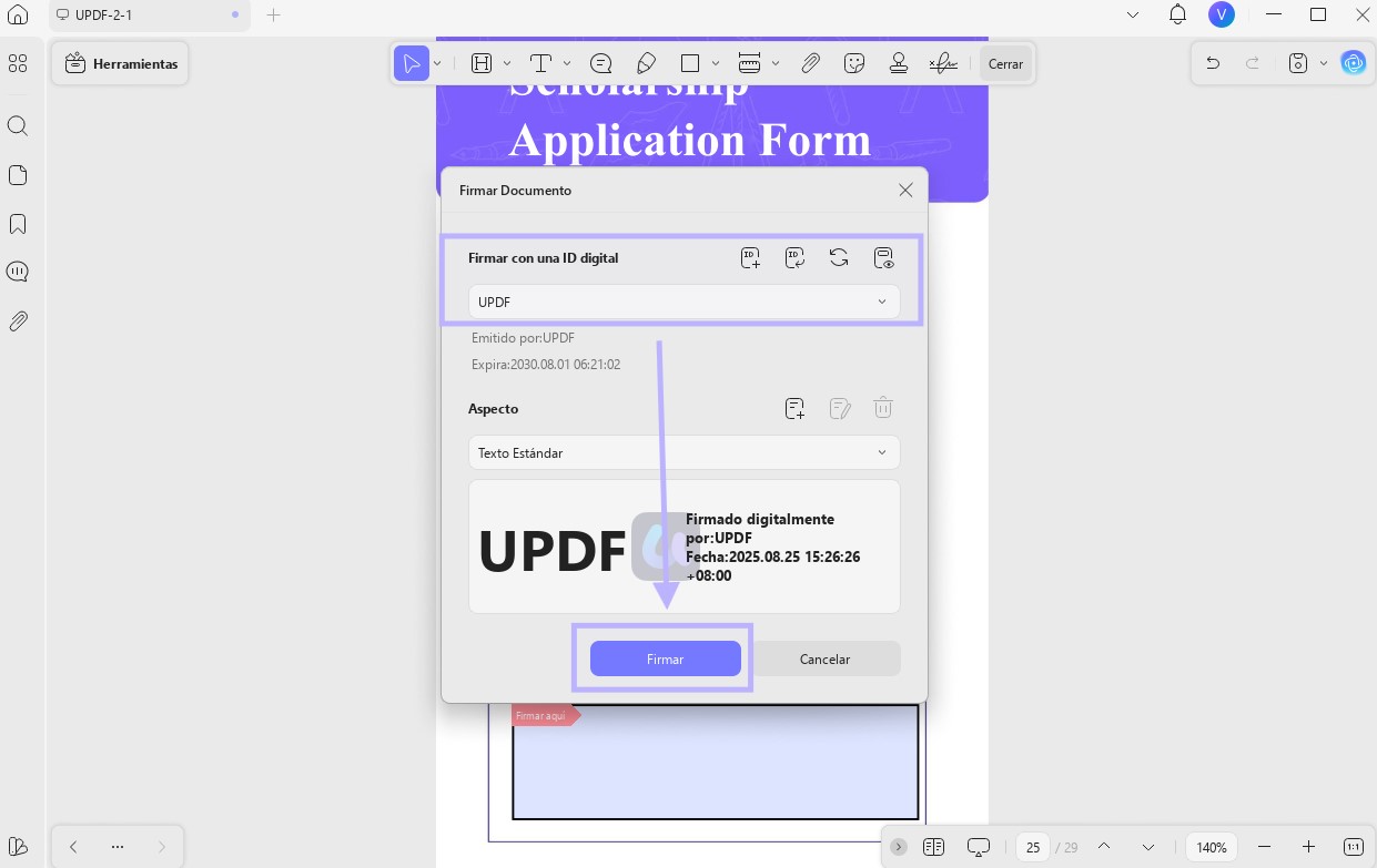 Crear firma digital en UPDF 