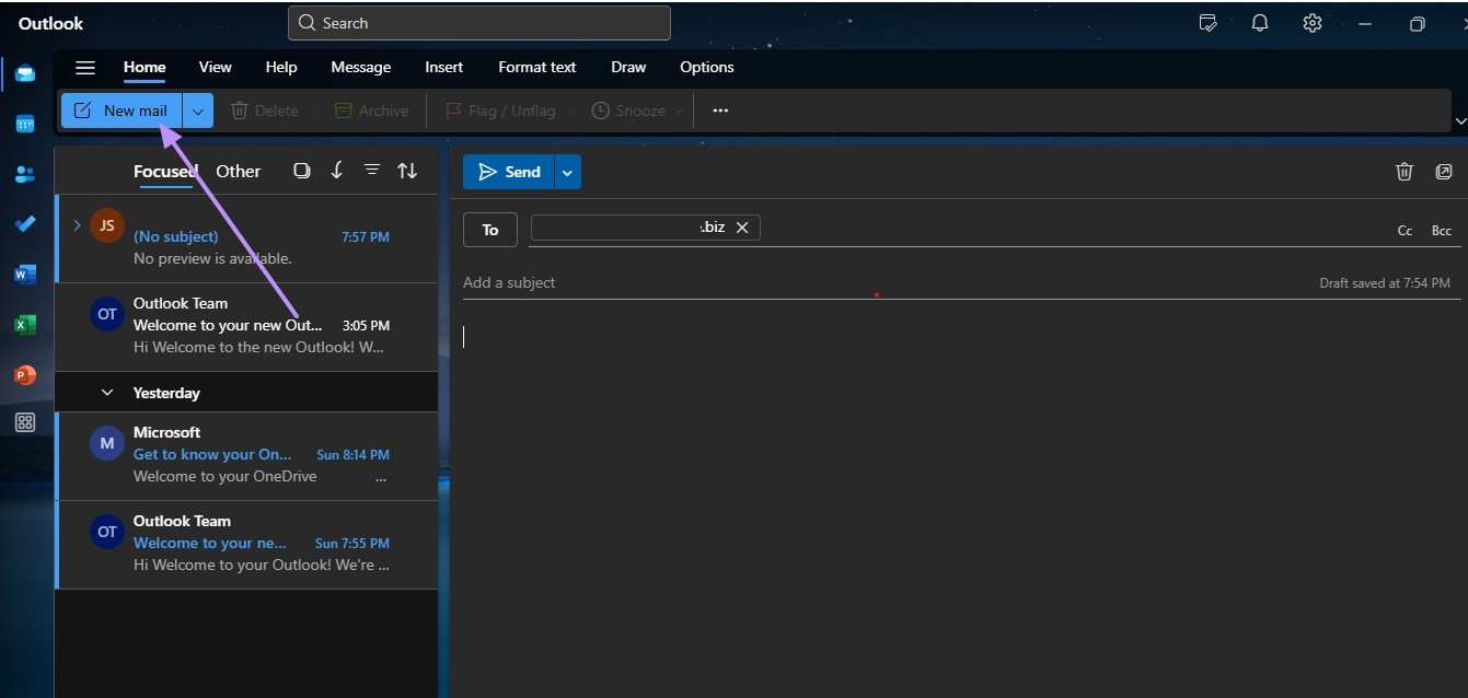 create new mail outlook