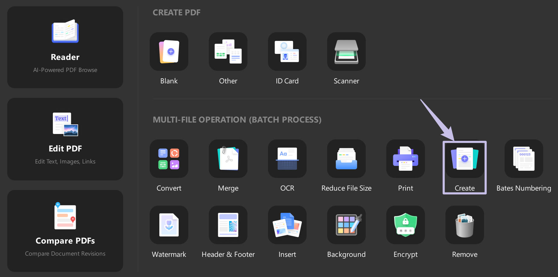create option from updf windows