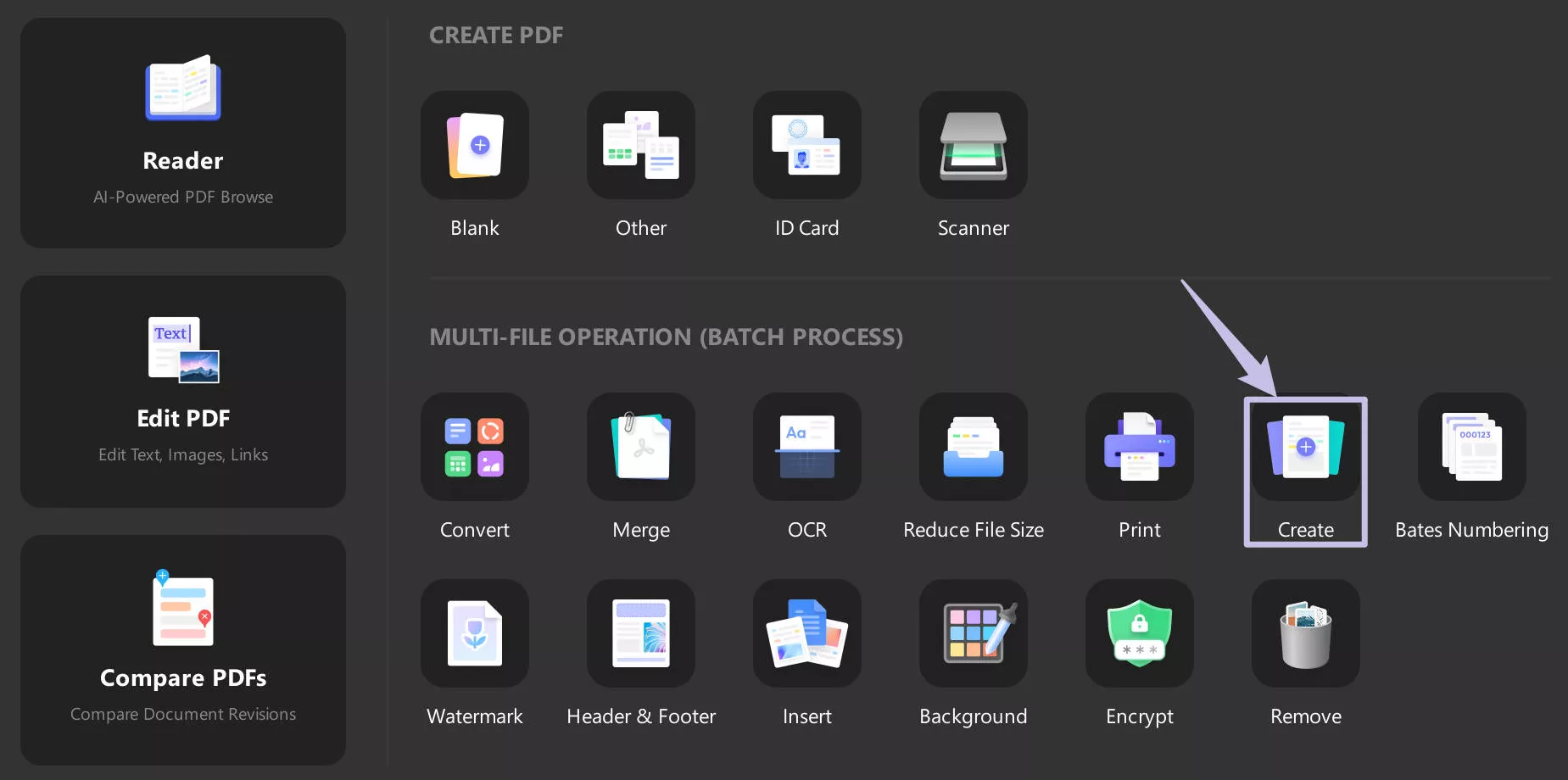 create option from updf windows