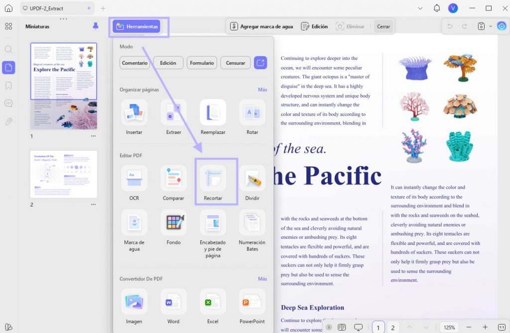 eliminar números de página de un PDF con la función de recorte