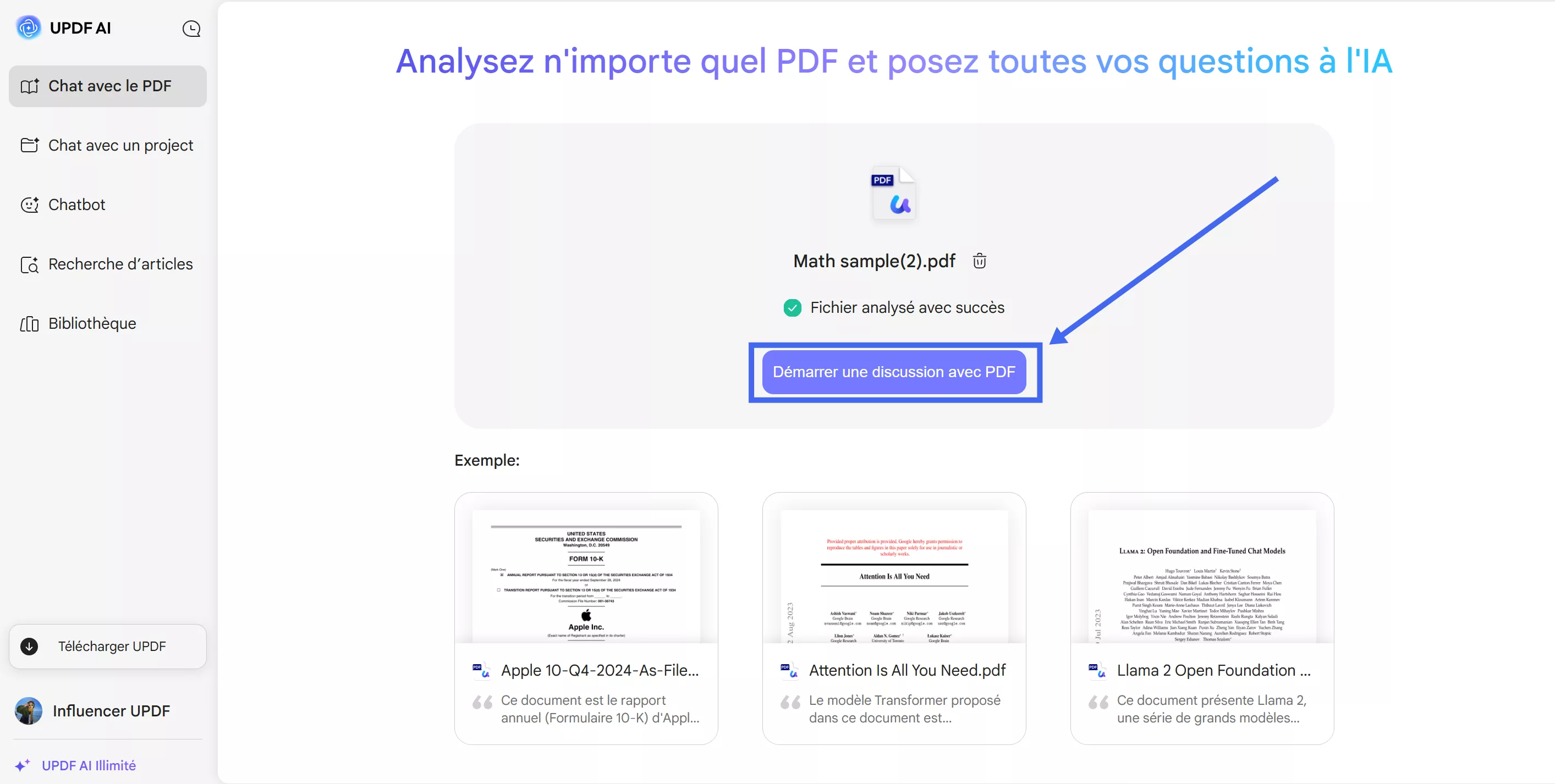 démarrer une discussion avec PDF Updf AI en ligne