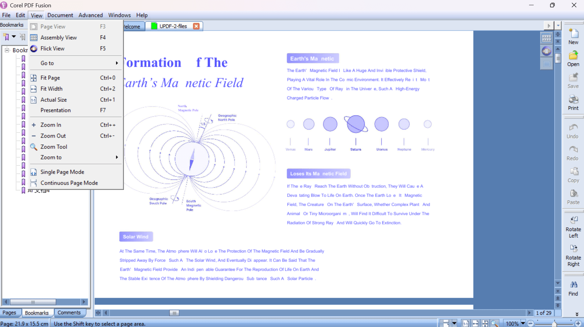  document reading features of corel