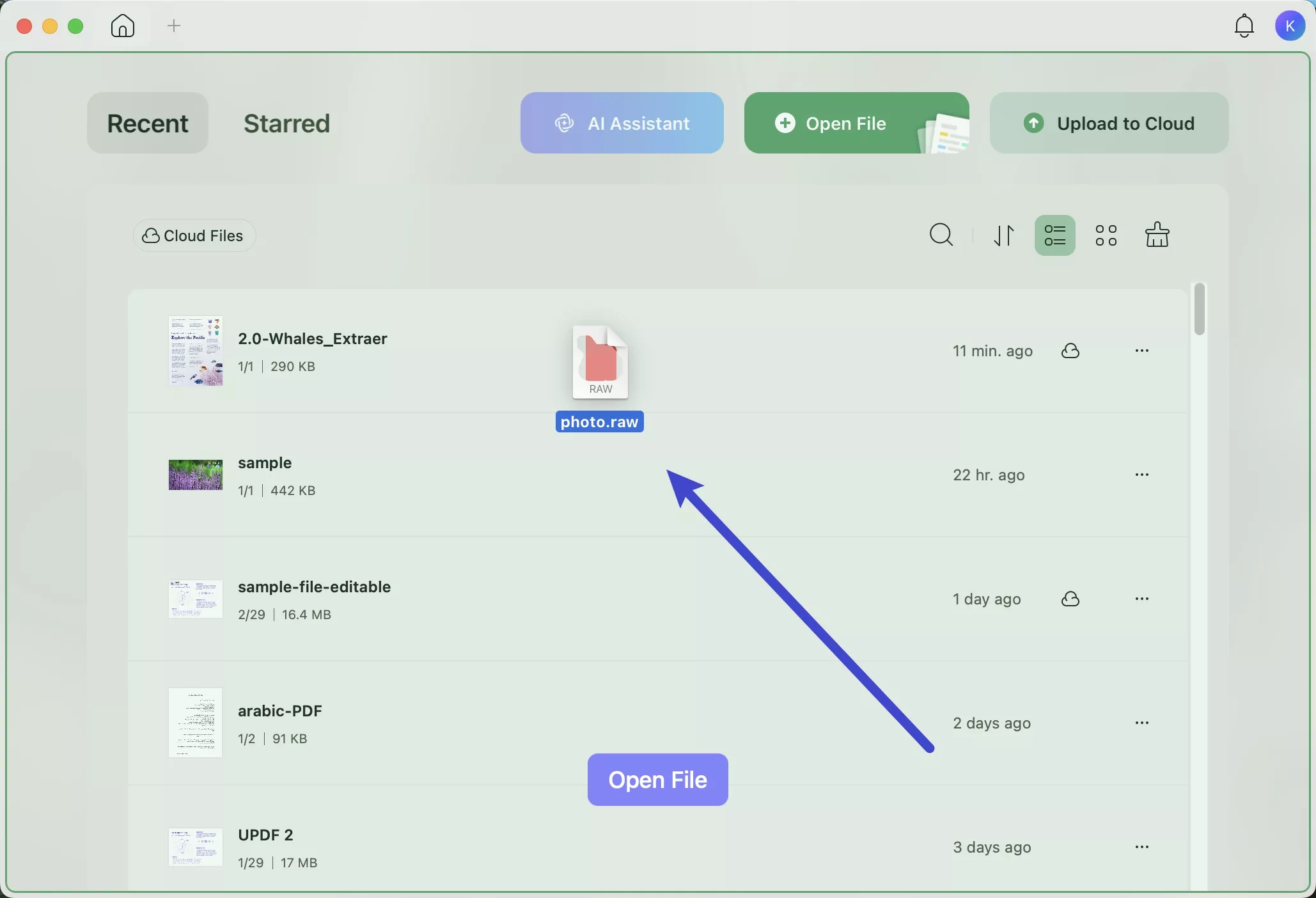drag and drop the file to updf mac home interface