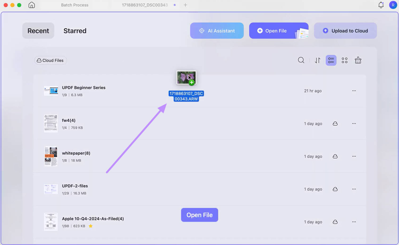 drag the file to the updf home screen mac