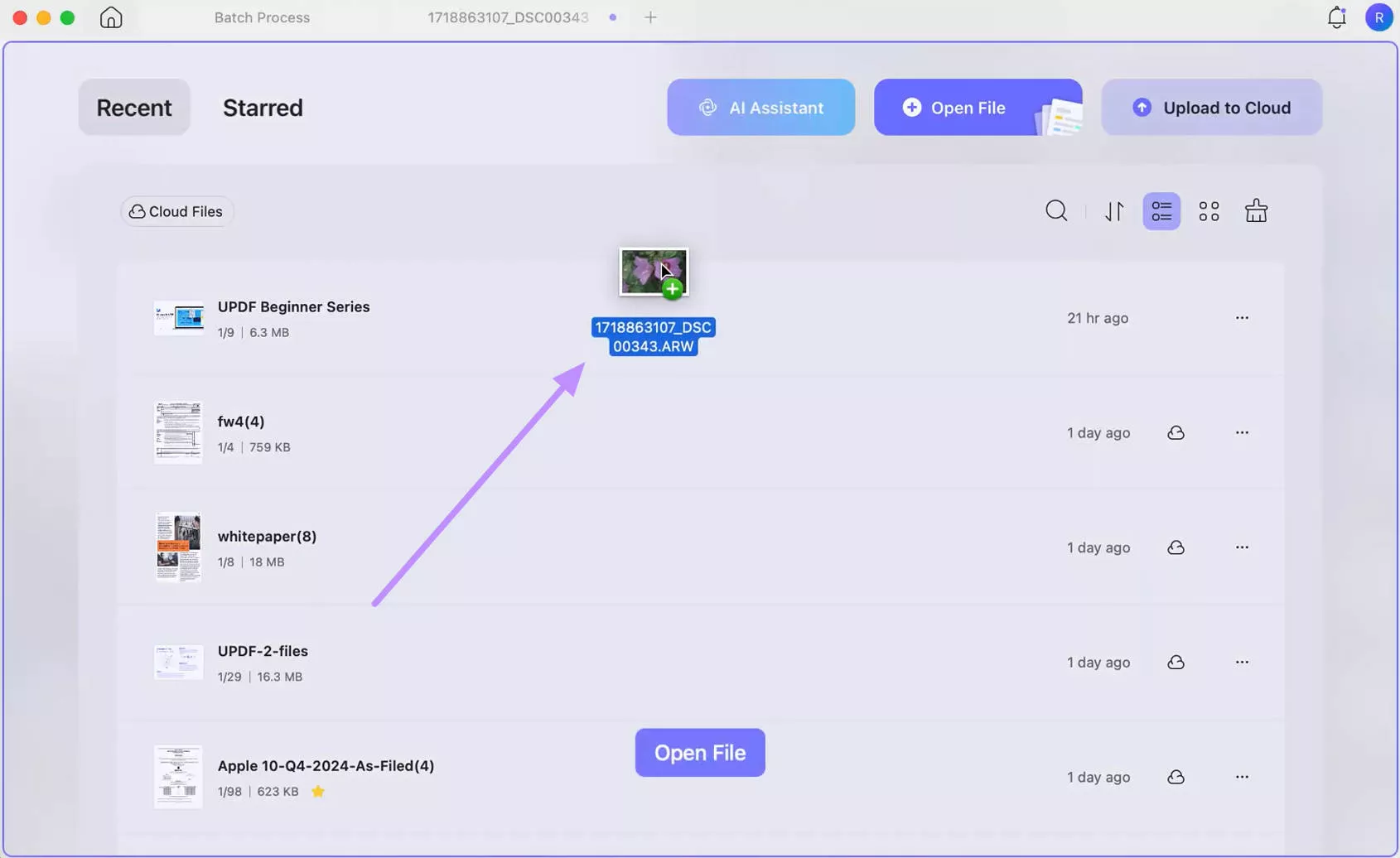 drag the file to the updf home screen mac