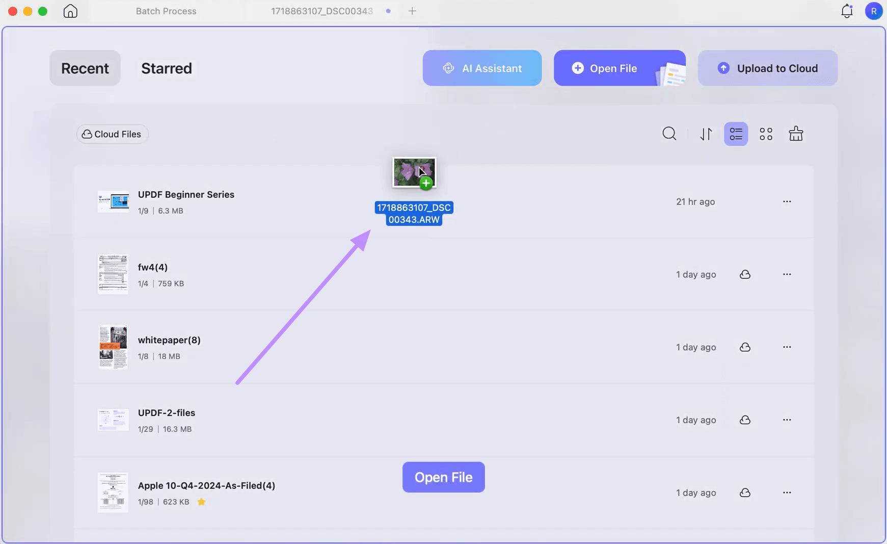 drag the file to the updf home screen mac