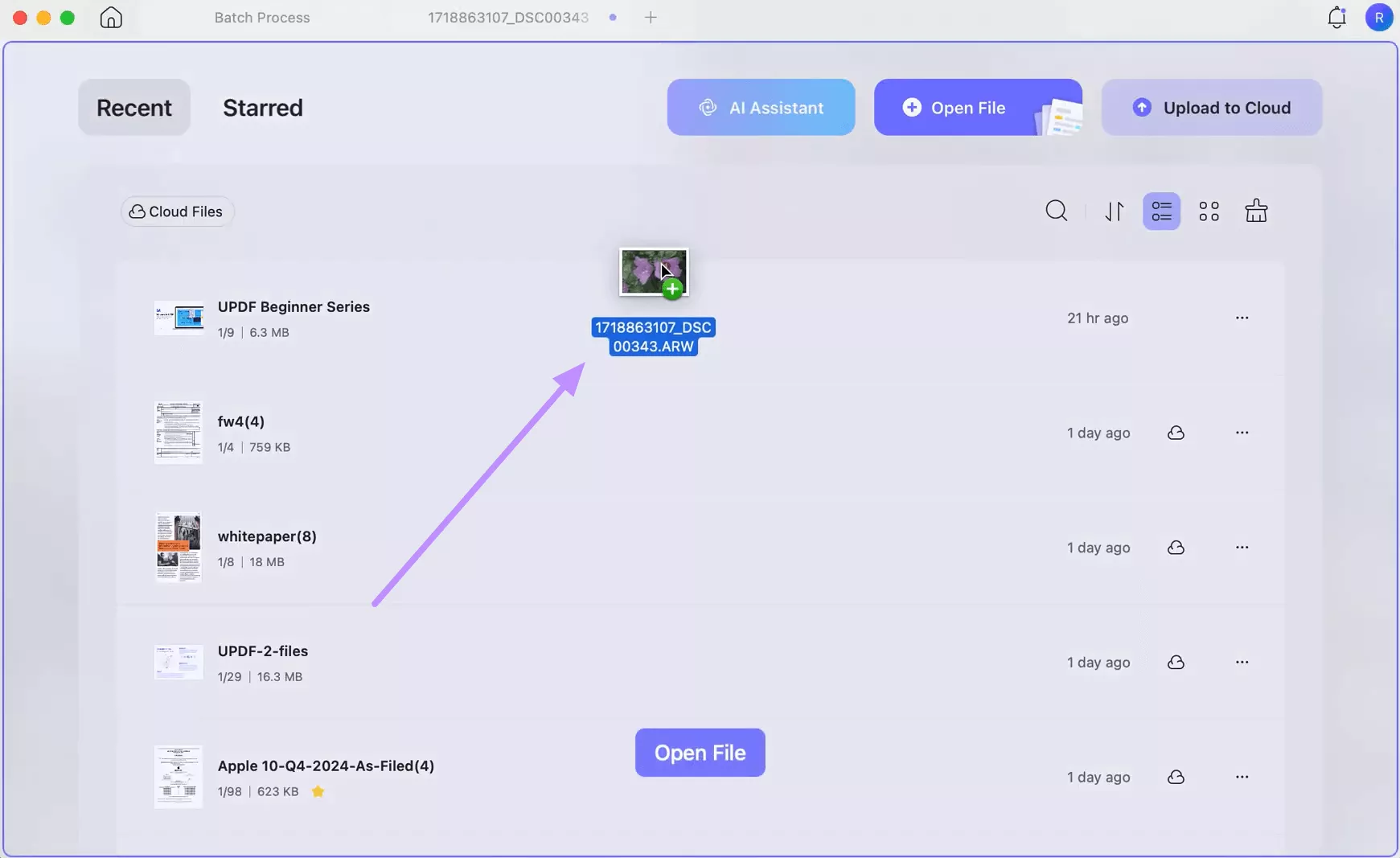 drag the file to the updf home screen mac