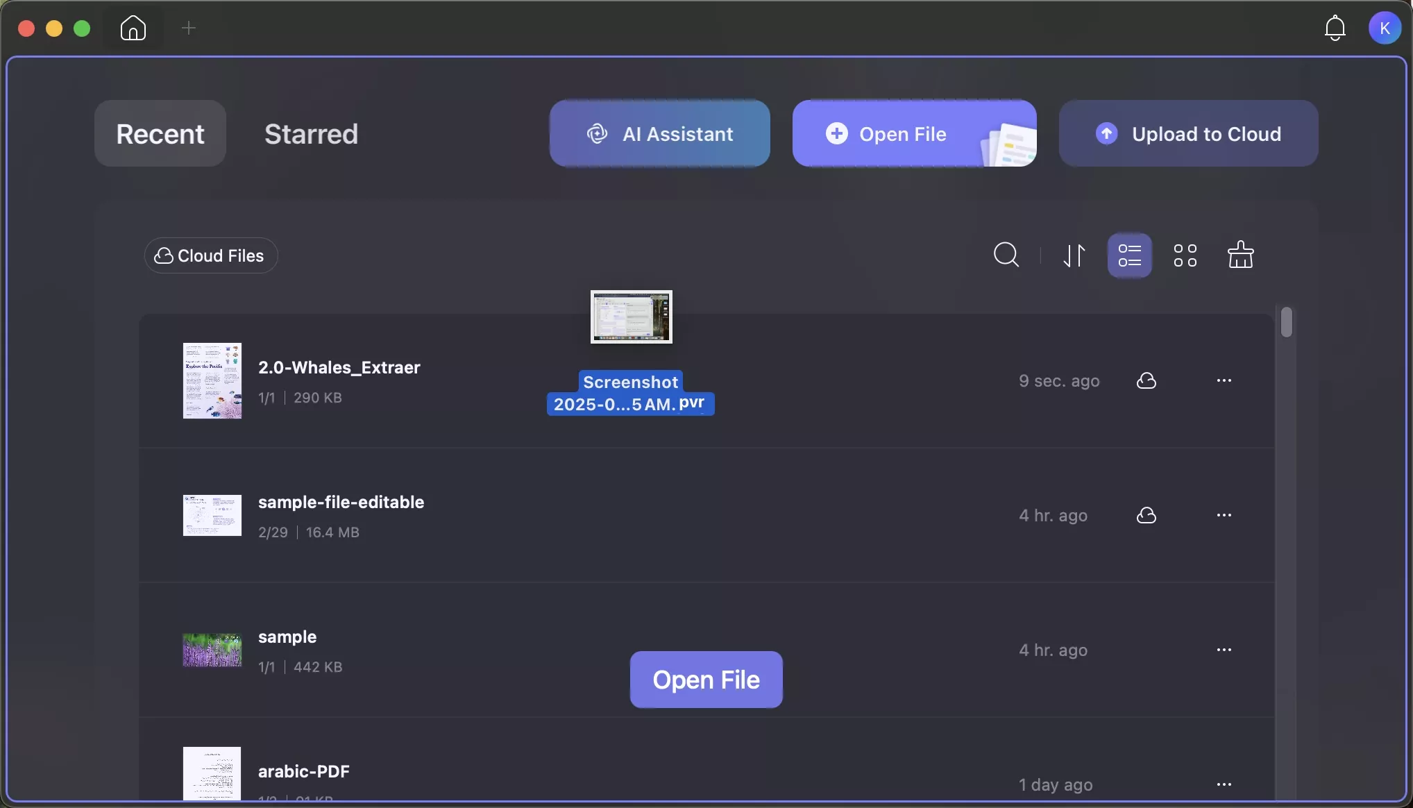drag the file to the updf mac interface